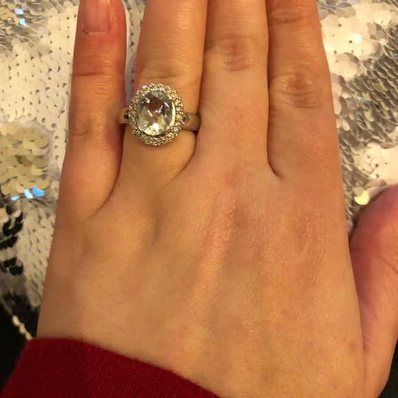 3.4 Carats Aquamarine Diamond White Gold Ring - Picture 2 of 8